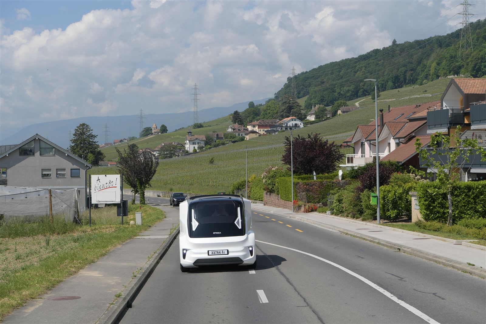 The prototype on a road near Geneva